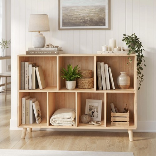 Pine wood cube bookshelf - pine,